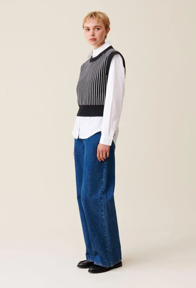 Claudie Pierlot Sleeveless Striped Knit Top Mottled Grey Women Knitwear And Cardigans Claudie Pierlot Sleeveless Striped Knit Top Mottled Grey Women Knitwear And Cardigans
