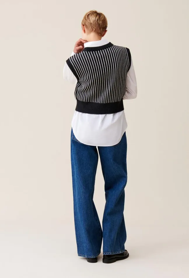 Claudie Pierlot Sleeveless Striped Knit Top Mottled Grey Women Knitwear And Cardigans Claudie Pierlot Sleeveless Striped Knit Top Mottled Grey Women Knitwear And Cardigans