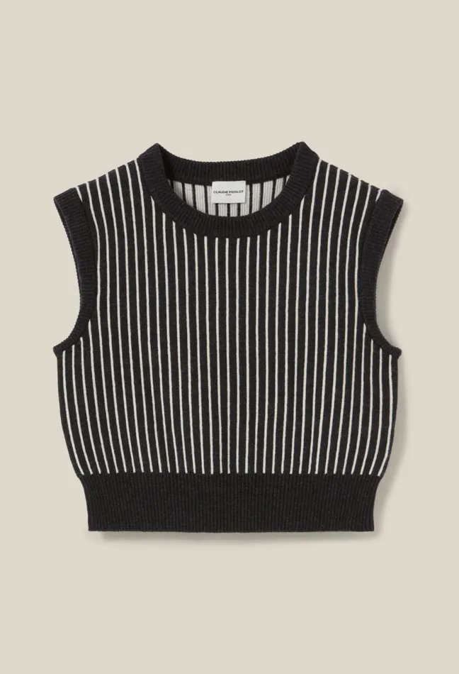 Claudie Pierlot Sleeveless Striped Knit Top Mottled Grey Women Knitwear And Cardigans Claudie Pierlot Sleeveless Striped Knit Top Mottled Grey Women Knitwear And Cardigans