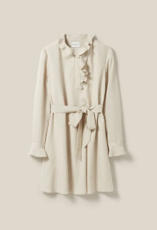 Claudie Pierlot Striped Dress With Ruffle Neck Beige Women Dresses Claudie Pierlot Striped Dress With Ruffle Neck Beige Women Dresses