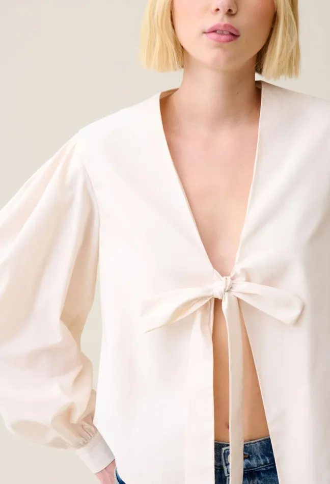 Claudie Pierlot TieFront VNeck Blouse Ecru Women Tops And Shirts