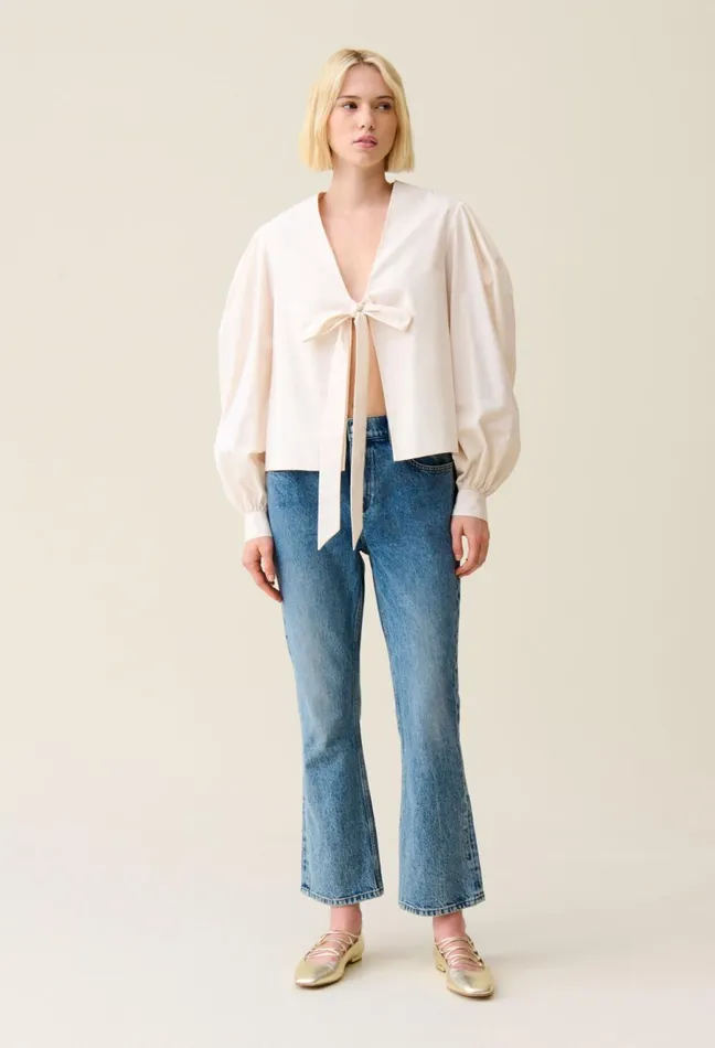 Claudie Pierlot TieFront VNeck Blouse Ecru Women Tops And Shirts Claudie Pierlot TieFront VNeck Blouse Ecru Women Tops And Shirts