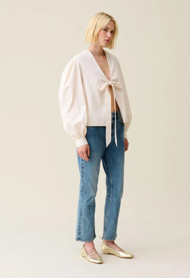 Claudie Pierlot TieFront VNeck Blouse Ecru Women Tops And Shirts Claudie Pierlot TieFront VNeck Blouse Ecru Women Tops And Shirts