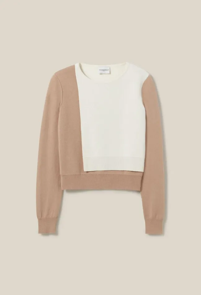 Claudie Pierlot Tonal Cropped Sweater Beige Women Knitwear And Cardigans Claudie Pierlot Tonal Cropped Sweater Beige Women Knitwear And Cardigans