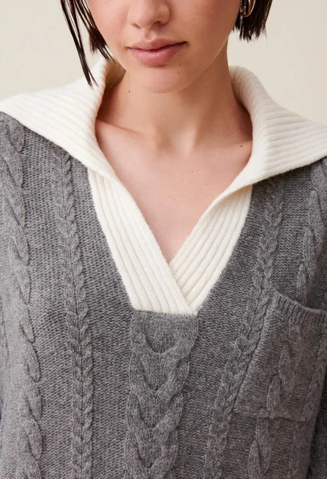Claudie Pierlot Twisted Polo Neck Jumper Light Grey Women Knitwear And Cardigans Claudie Pierlot Twisted Polo Neck Jumper Light Grey Women Knitwear And Cardigans