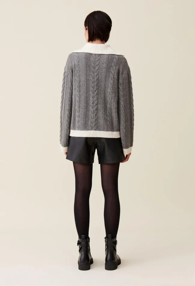 Claudie Pierlot Twisted Polo Neck Jumper Light Grey Women Knitwear And Cardigans Claudie Pierlot Twisted Polo Neck Jumper Light Grey Women Knitwear And Cardigans