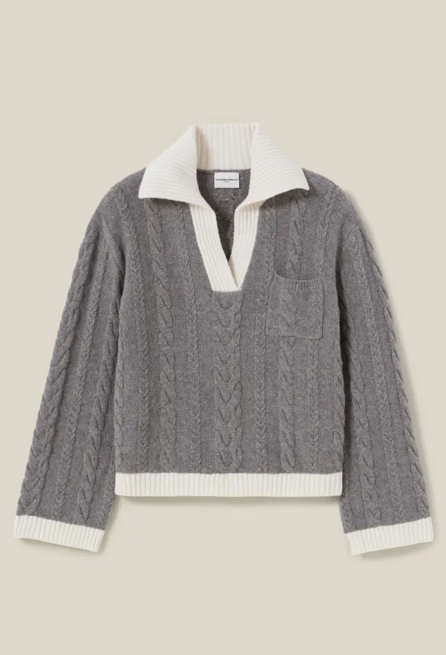 Claudie Pierlot Twisted Polo Neck Jumper Light Grey Women Knitwear And Cardigans Claudie Pierlot Twisted Polo Neck Jumper Light Grey Women Knitwear And Cardigans