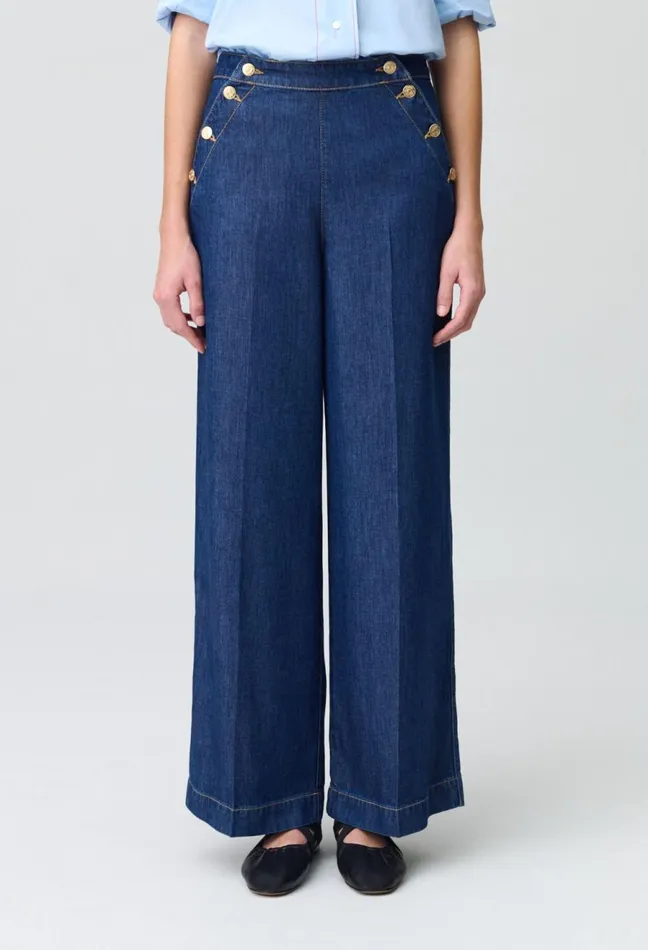 Claudie Pierlot WideLeg Sailor Trousers Indigo Denim Women Jeans And Trousers