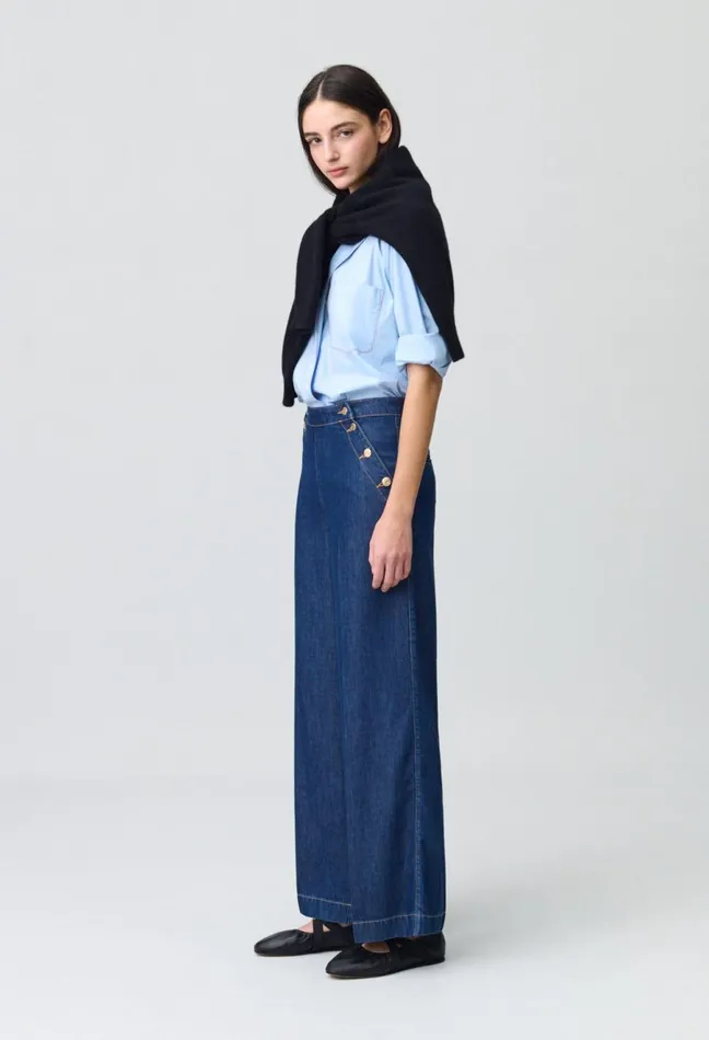 Claudie Pierlot WideLeg Sailor Trousers Indigo Denim Women Jeans And Trousers Claudie Pierlot WideLeg Sailor Trousers Indigo Denim Women Jeans And Trousers