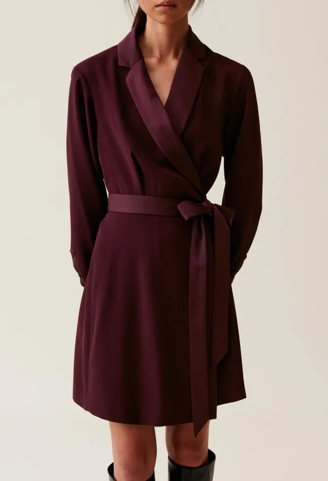 Claudie Pierlot Wrap Dress With Lapel Collar Burgundy Women Dresses