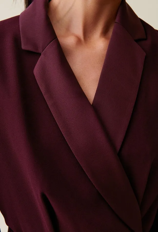 Claudie Pierlot Wrap Dress With Lapel Collar Burgundy Women Dresses Claudie Pierlot Wrap Dress With Lapel Collar Burgundy Women Dresses
