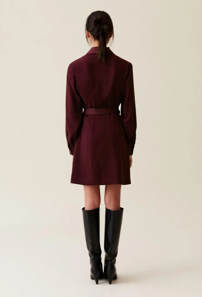 Claudie Pierlot Wrap Dress With Lapel Collar Burgundy Women Dresses Claudie Pierlot Wrap Dress With Lapel Collar Burgundy Women Dresses
