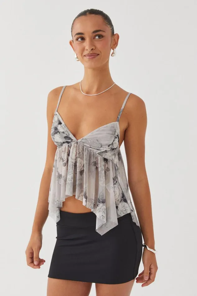 Clothing Supr Going Out Tops Alice Mesh Cami Faded Floral Grey