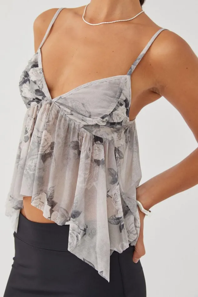 Clothing Supr Going Out Tops Alice Mesh Cami Faded Floral Grey