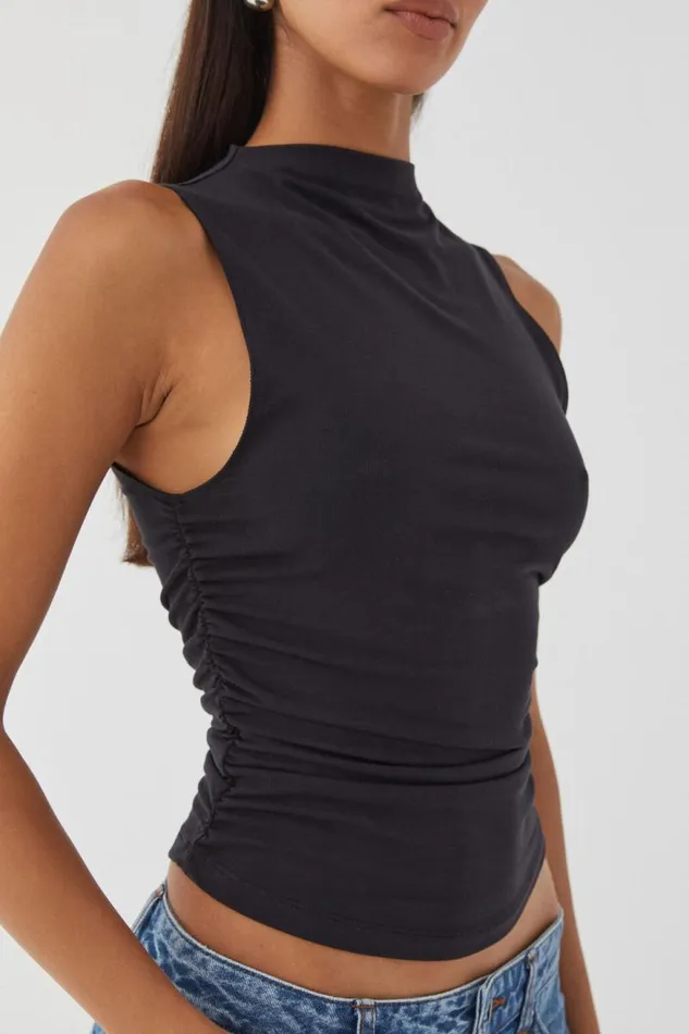 Clothing Supr Going Out Tops Soft Ruched Tank Black