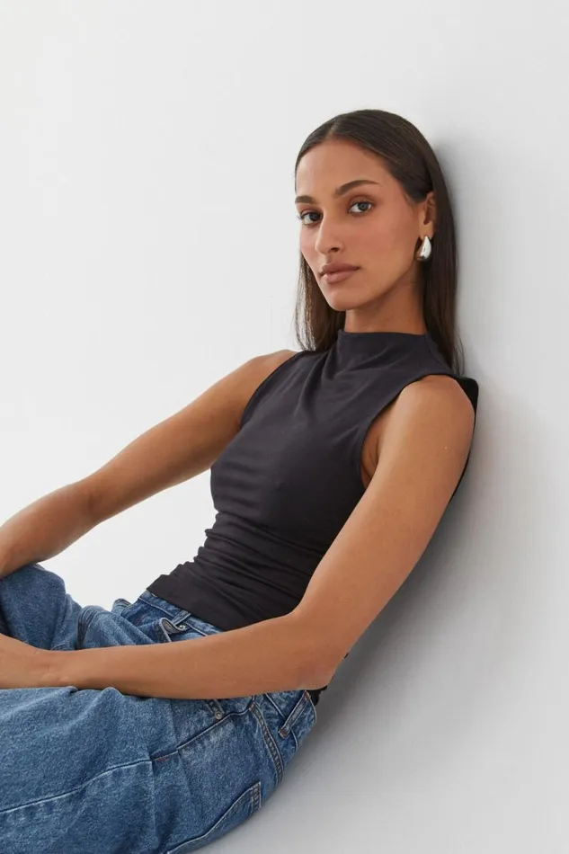 Clothing Supr Going Out Tops Soft Ruched Tank Black