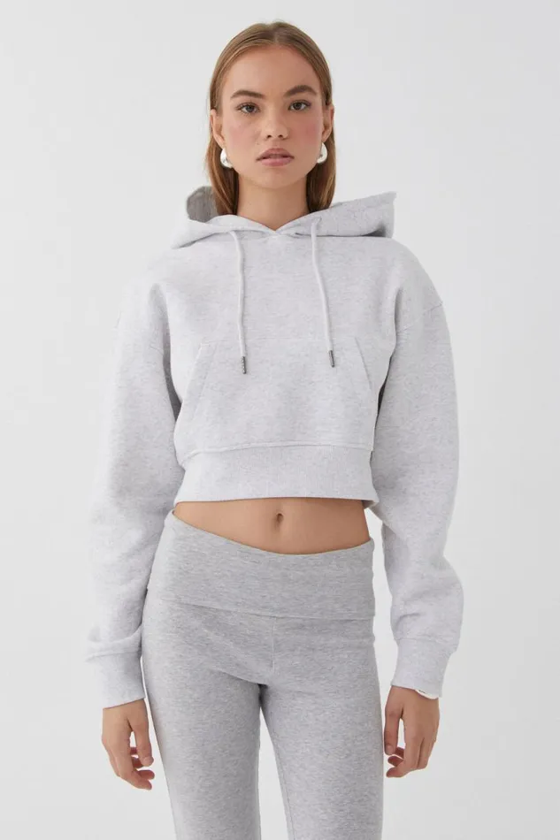 Clothing Supr Hoodies and Trackies Taylah Cropped Hoodie Light Grey Marle