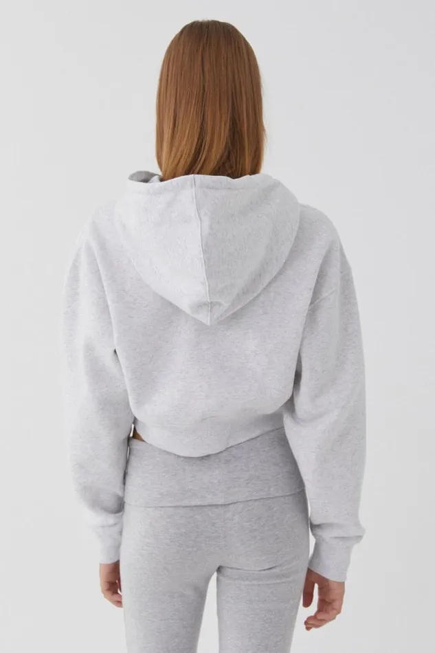 Clothing Supr Hoodies and Trackies Taylah Cropped Hoodie Light Grey Marle