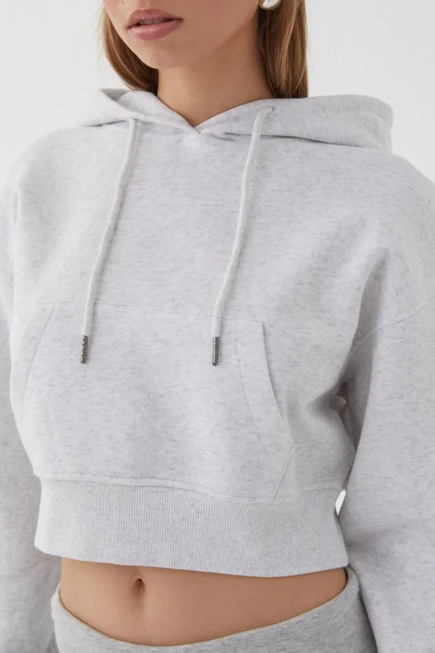 Clothing Supr Hoodies and Trackies Taylah Cropped Hoodie Light Grey Marle