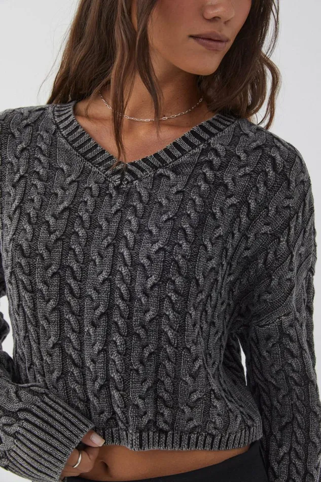 Clothing Supr Knitwear Leila Cable Knit Jumper Washed Black