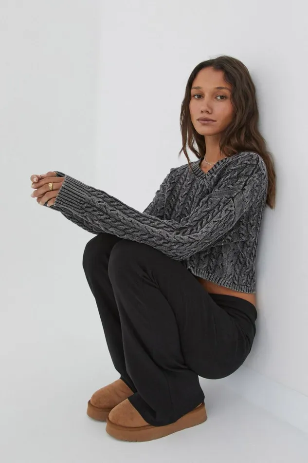 Clothing Supr Knitwear Leila Cable Knit Jumper Washed Black
