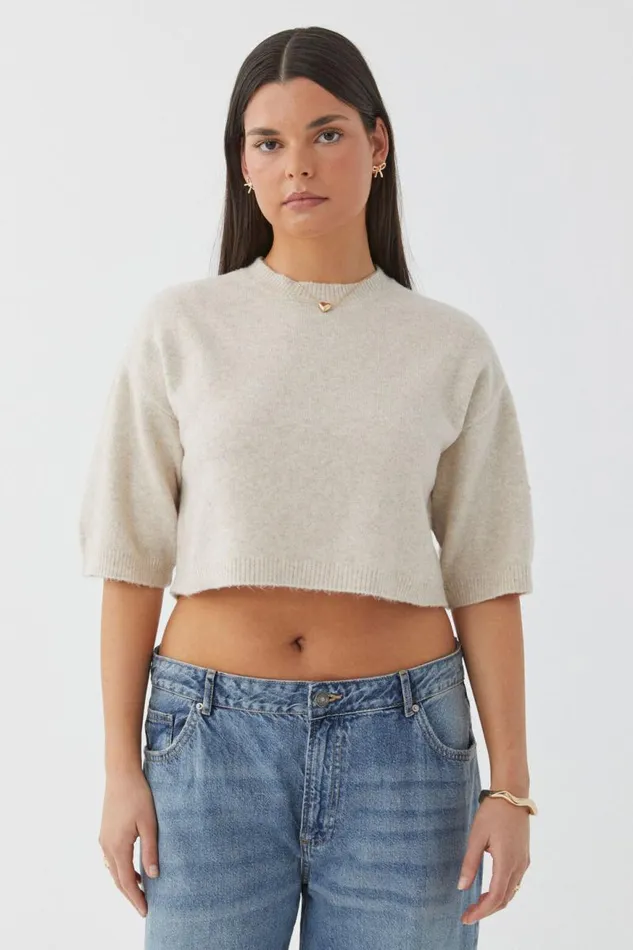 Clothing Supr Knitwear Tori Short Sleeve Knit Taupe Marle