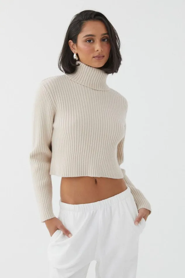 Clothing Supr Knitwear Wren Roll Neck Knit Jumper Vanilla Beige