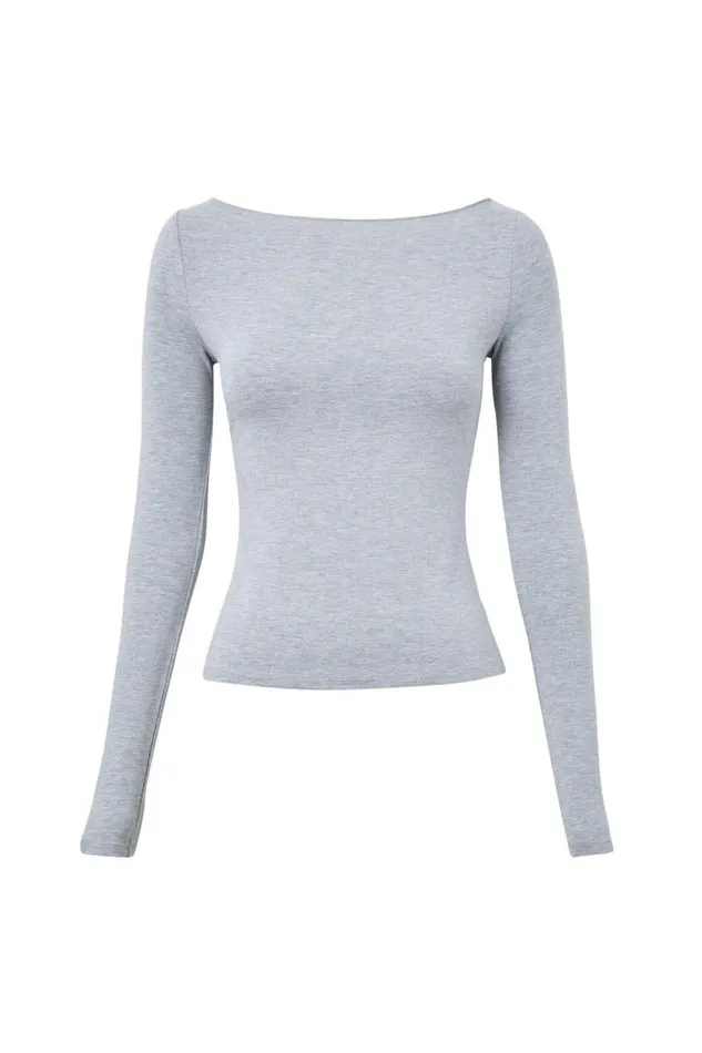 Clothing Supr Long Sleeve Tops Soft Boat Neck Long Sleeve Top Grey Marle