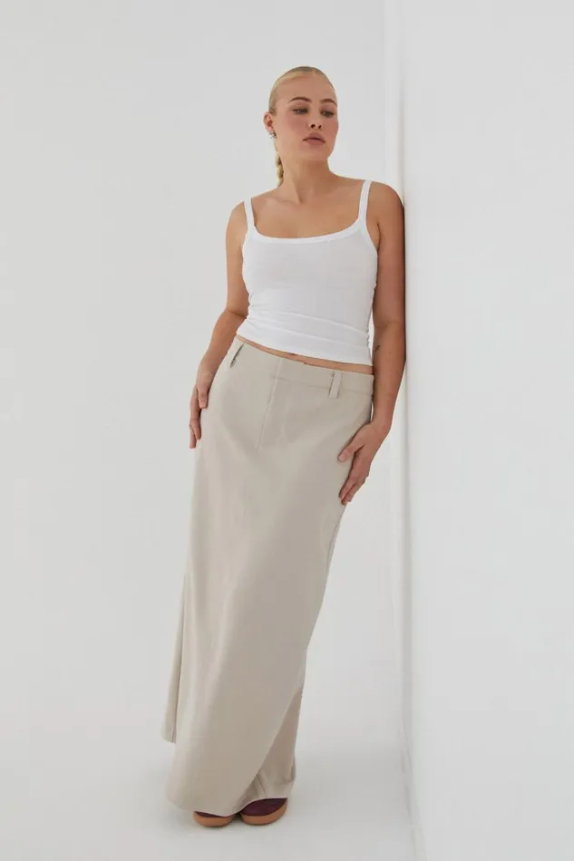 Clothing Supr Skirts Chloe Tailored Maxi Skirt Canvas Beige