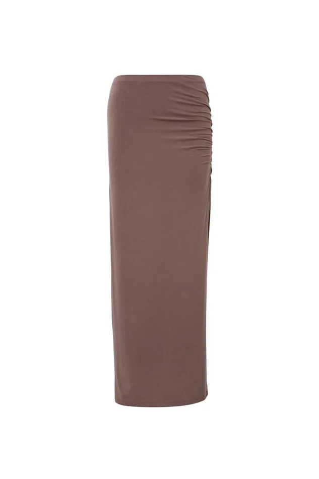 Clothing Supr Skirts Soft Ruched Split Maxi Skirt Brown Carob