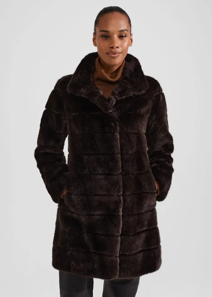 Coats and Jackets Women HOBBS Petite Ros Faux Fur Coat Chocolate