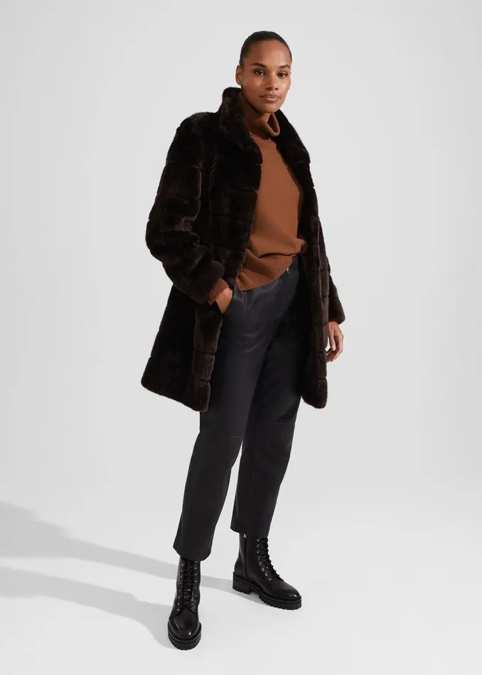 Coats and Jackets Women HOBBS Petite Ros Faux Fur Coat Chocolate