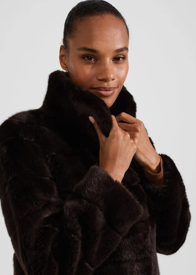 Coats and Jackets Women HOBBS Petite Ros Faux Fur Coat Chocolate