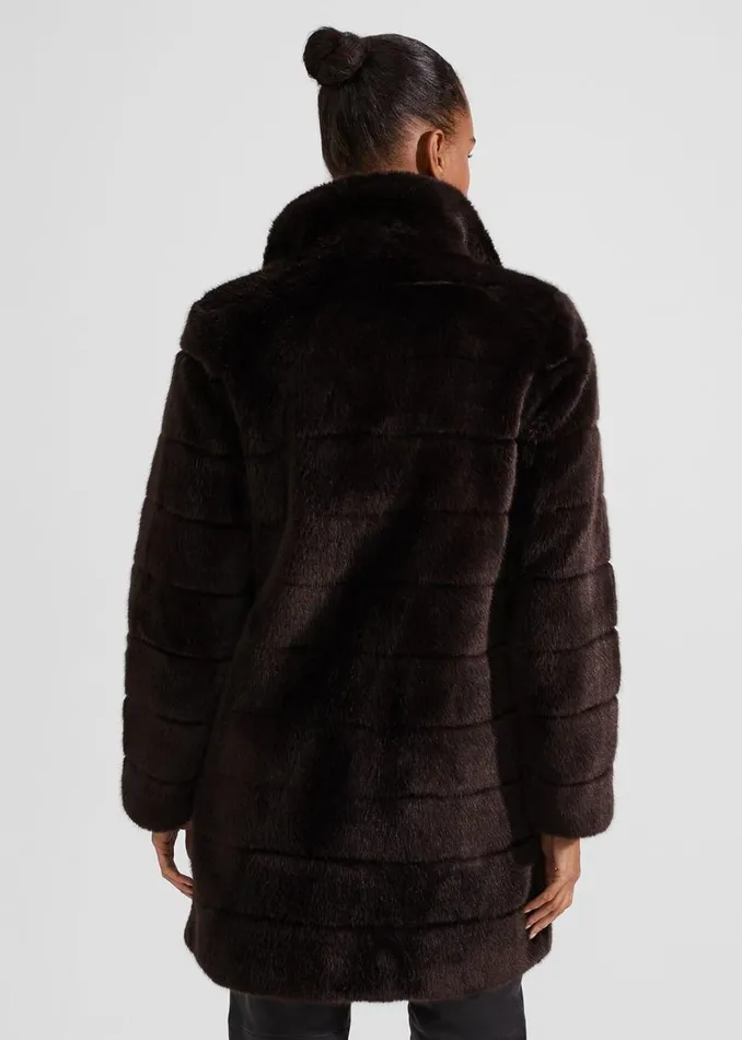 Coats and Jackets Women HOBBS Petite Ros Faux Fur Coat Chocolate
