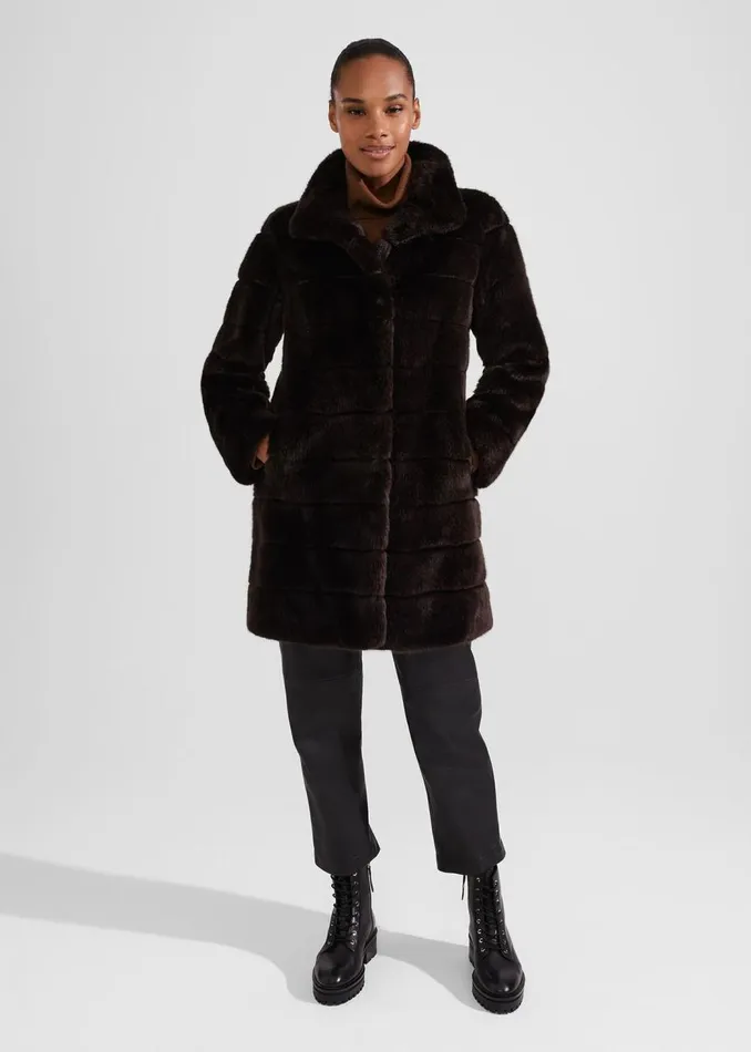 Coats and Jackets Women HOBBS Petite Ros Faux Fur Coat Chocolate