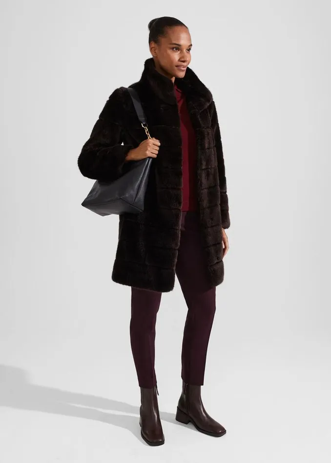 Coats and Jackets Women HOBBS Petite Ros Faux Fur Coat Chocolate