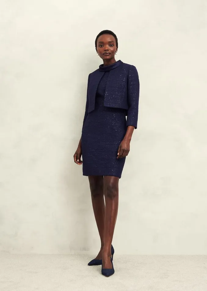 Coats and Jackets Women HOBBS Prisha Sequin Tweed Jacket Midnight Navy