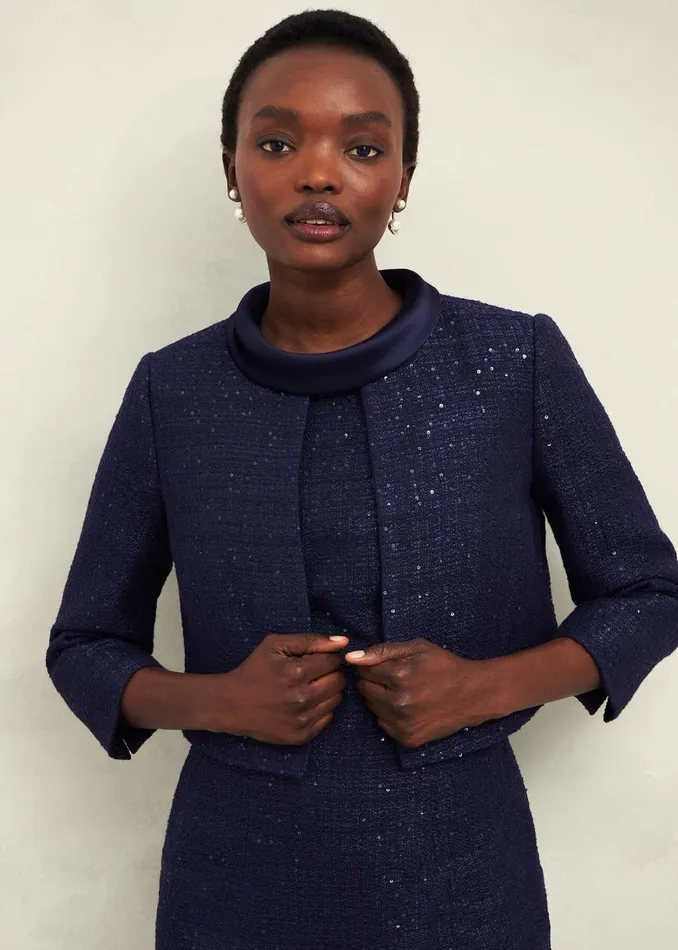 Coats and Jackets Women HOBBS Prisha Sequin Tweed Jacket Midnight Navy
