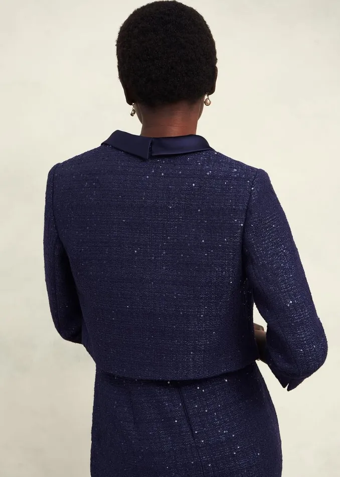 Coats and Jackets Women HOBBS Prisha Sequin Tweed Jacket Midnight Navy