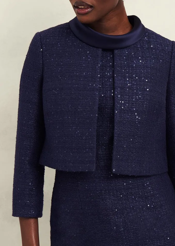 Coats and Jackets Women HOBBS Prisha Sequin Tweed Jacket Midnight Navy