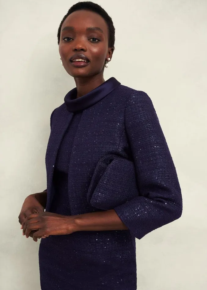 Coats and Jackets Women HOBBS Prisha Sequin Tweed Jacket Midnight Navy