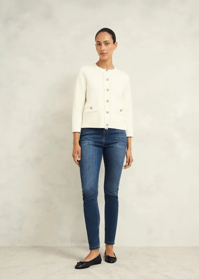Coats and Jackets Women HOBBS Sairey Cotton Wool Knitted Jacket Warm Ivory