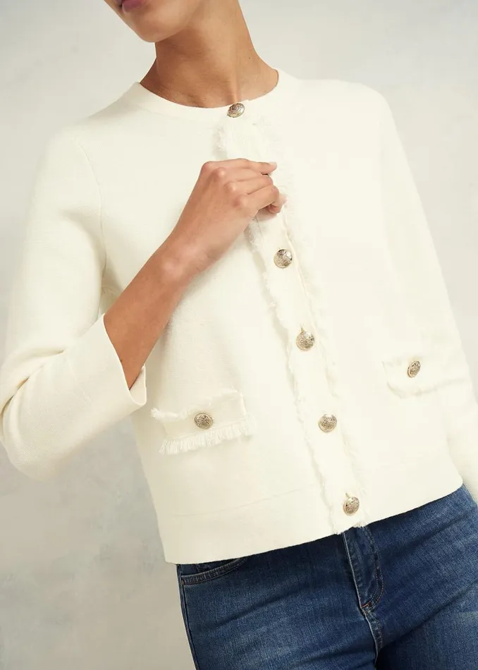 Coats and Jackets Women HOBBS Sairey Cotton Wool Knitted Jacket Warm Ivory