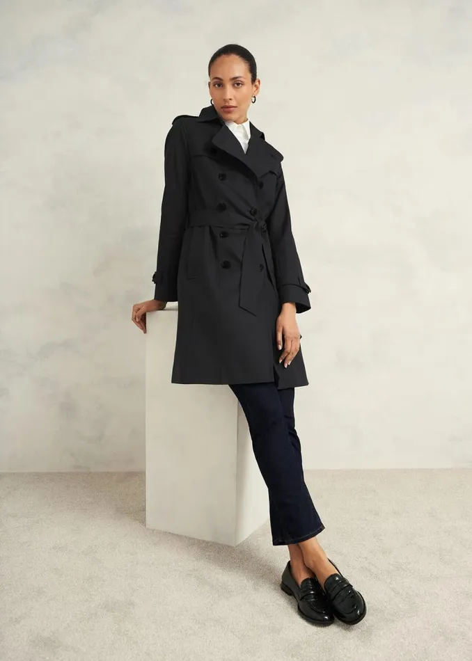 Coats and Jackets Women HOBBS Saskia Shower Resistant Trench Coat Black