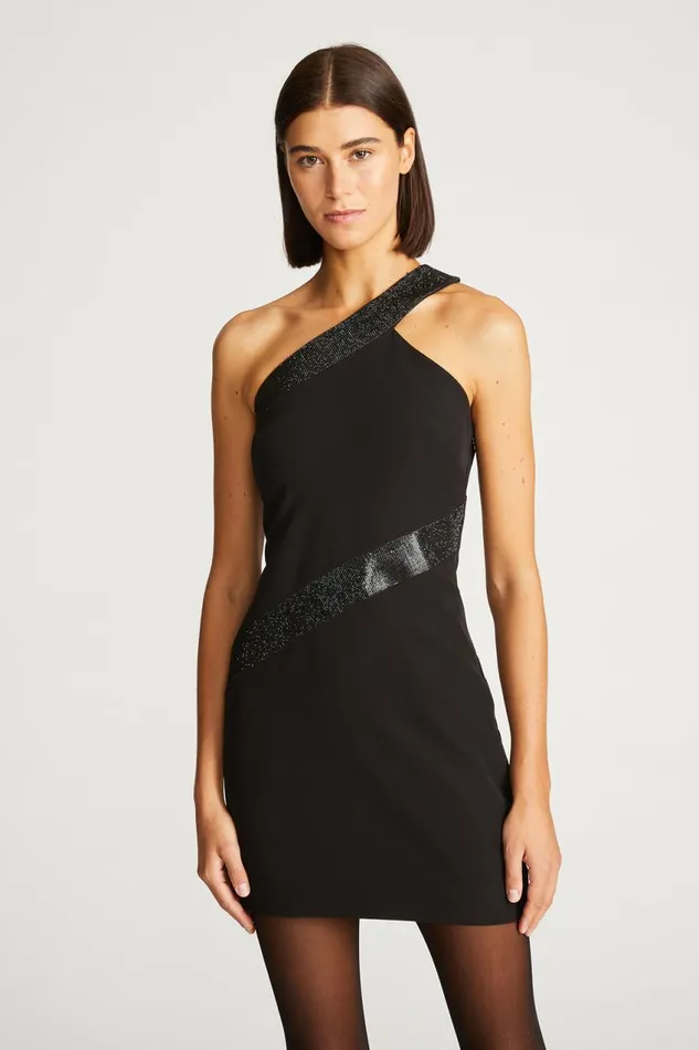 Cocktail Women Halston Auriel Dress In Stretch Crepe Black