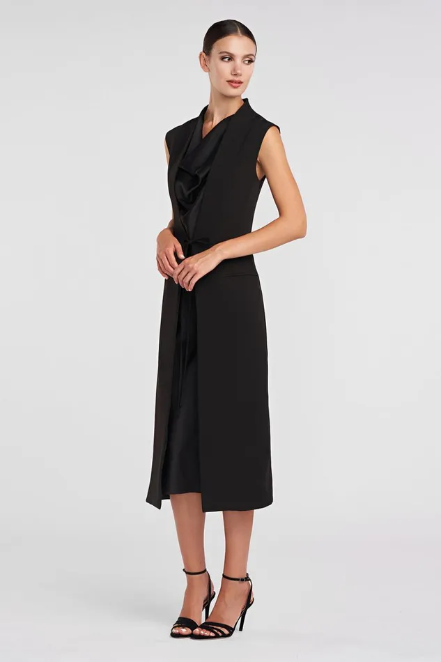 Cocktail Women Halston Jacklyn Dress In Crepe and Satin Black