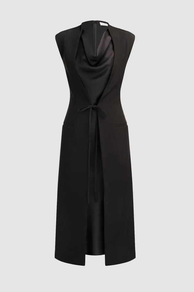 Cocktail Women Halston Jacklyn Dress In Crepe and Satin Black
