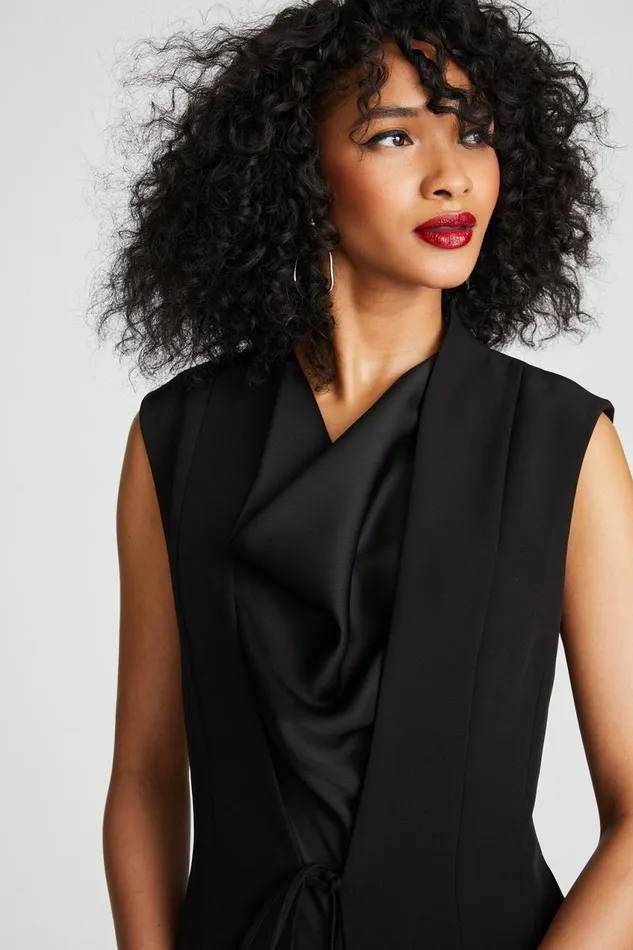 Cocktail Women Halston Jacklyn Dress In Crepe and Satin Black