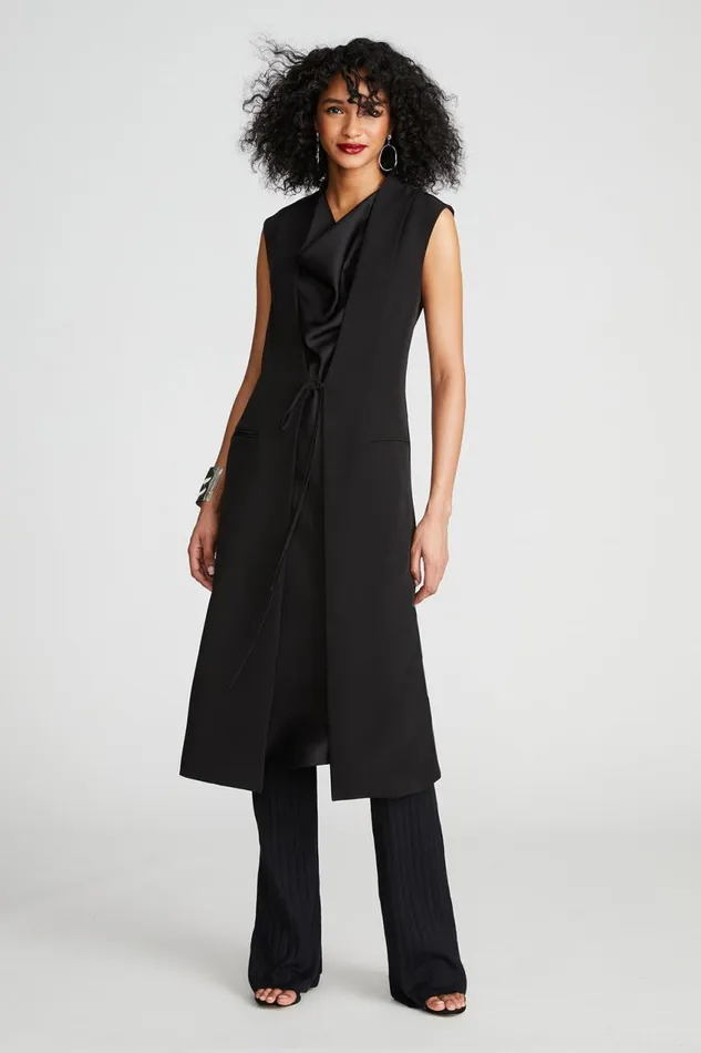Cocktail Women Halston Jacklyn Dress In Crepe and Satin Black