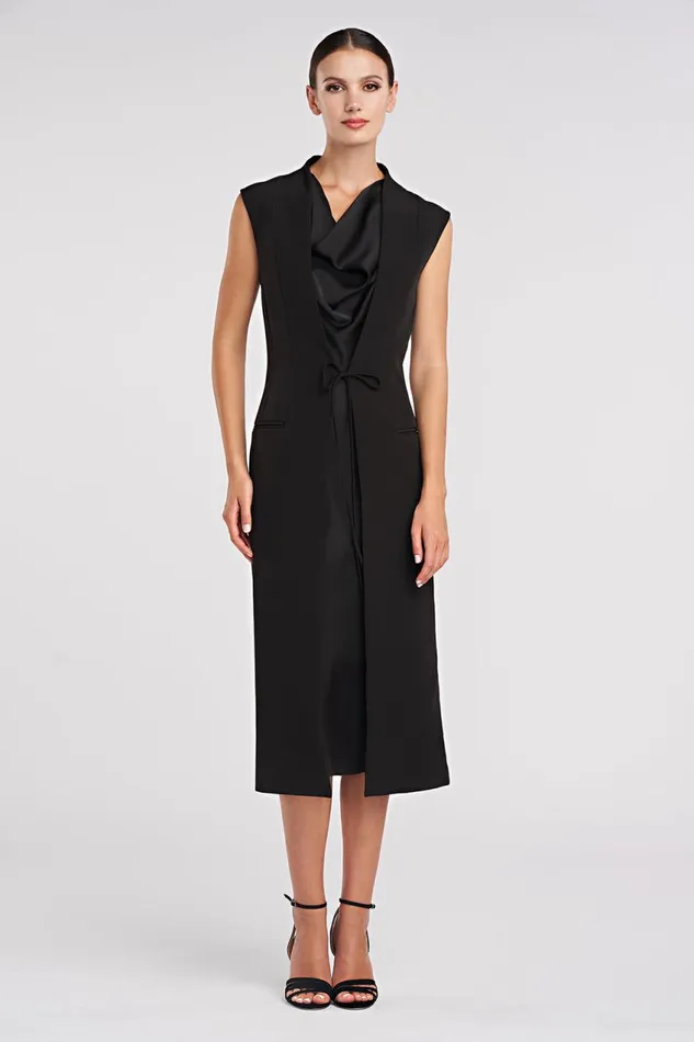 Cocktail Women Halston Jacklyn Dress In Crepe and Satin Black